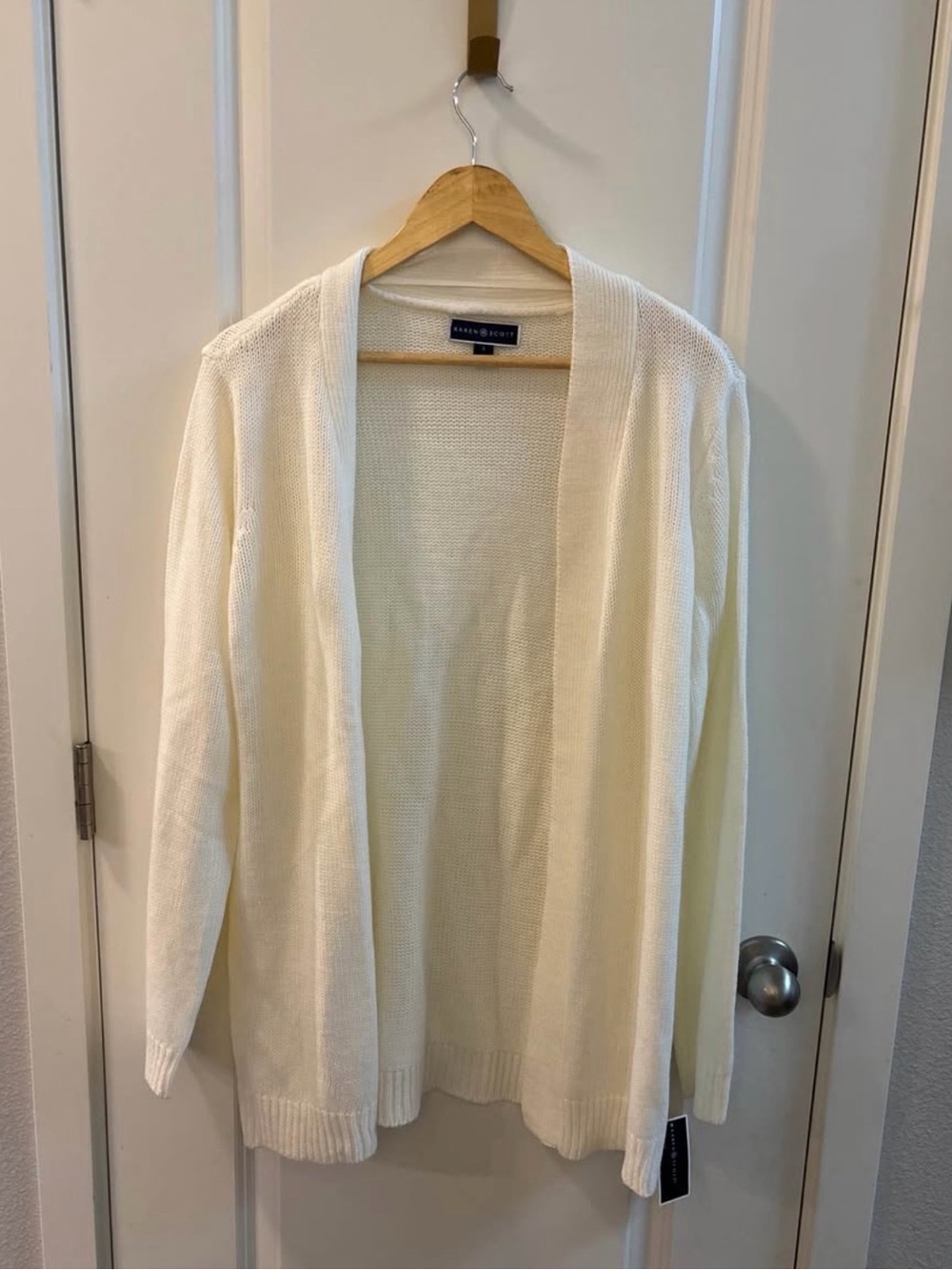 Karen Scott Ivory Open-Front Lightweight Cardigan